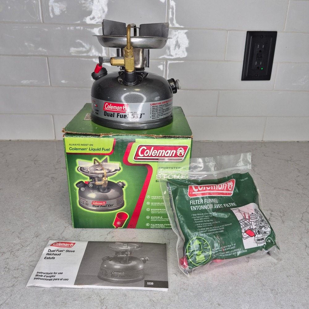 Coleman 533 Sportster II Dual Fuel Stove 2006 Box Manual Funnel
